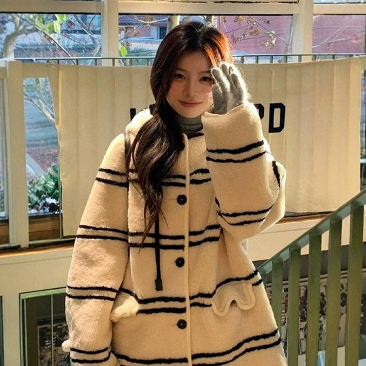 Women's sheepskin coat, mid-length, loose fit