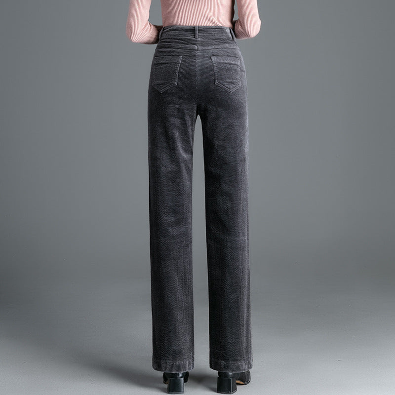 Straight-cut corduroy trousers with high waistband