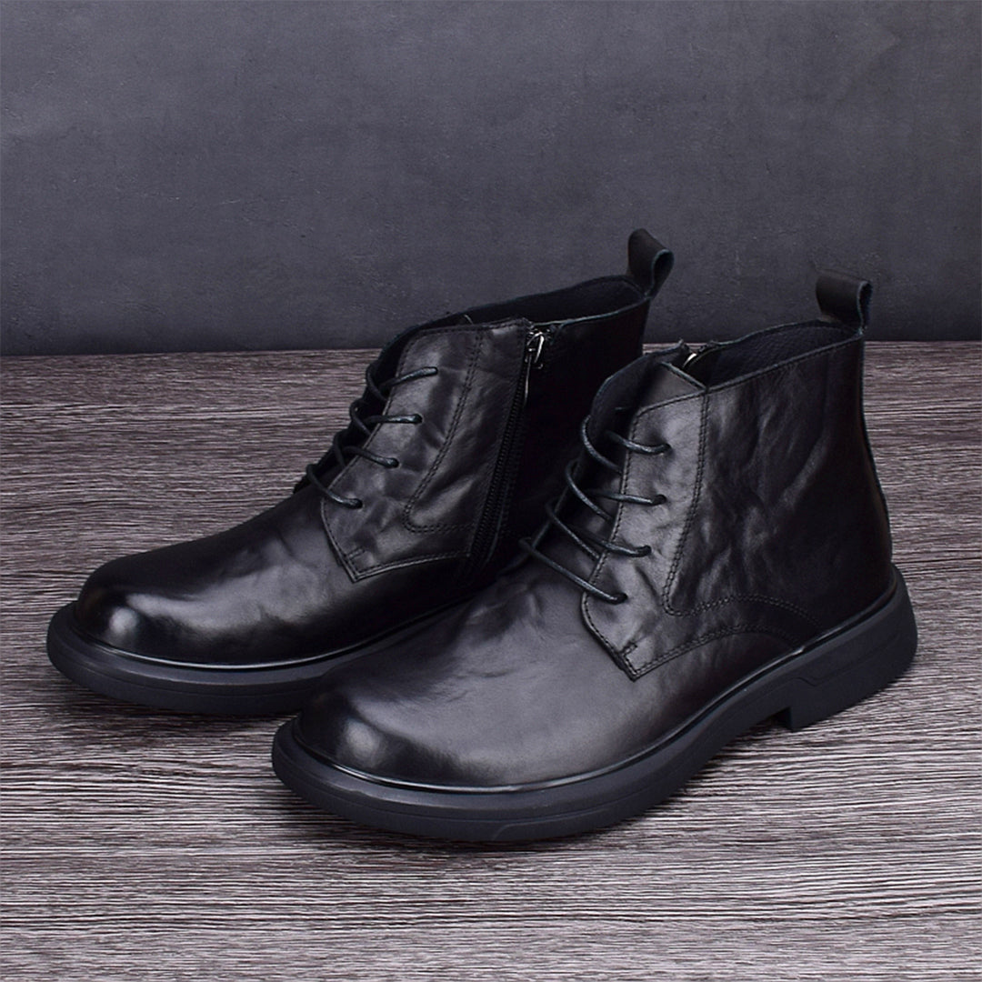 Padded men's leather boots for winter