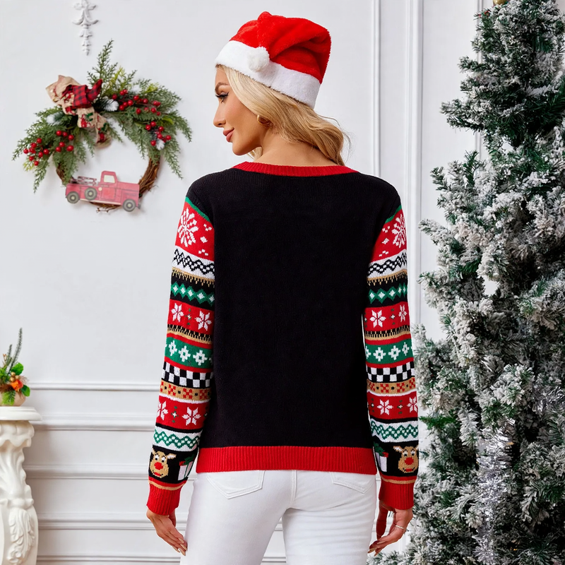 Christmas knitted sweater with reindeer motif