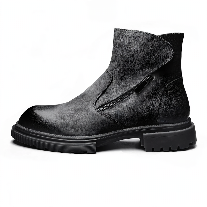 Men's leather biker-style boots, lined
