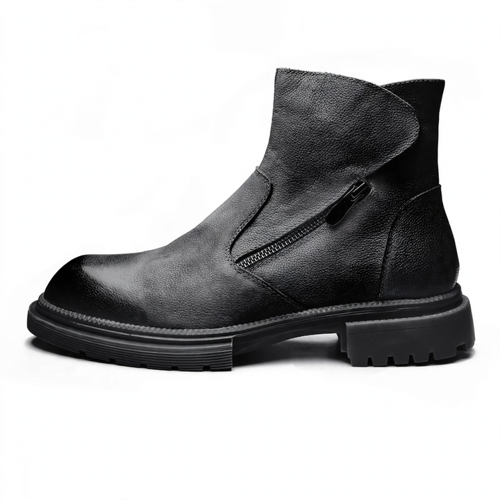 Men's leather biker-style boots, lined