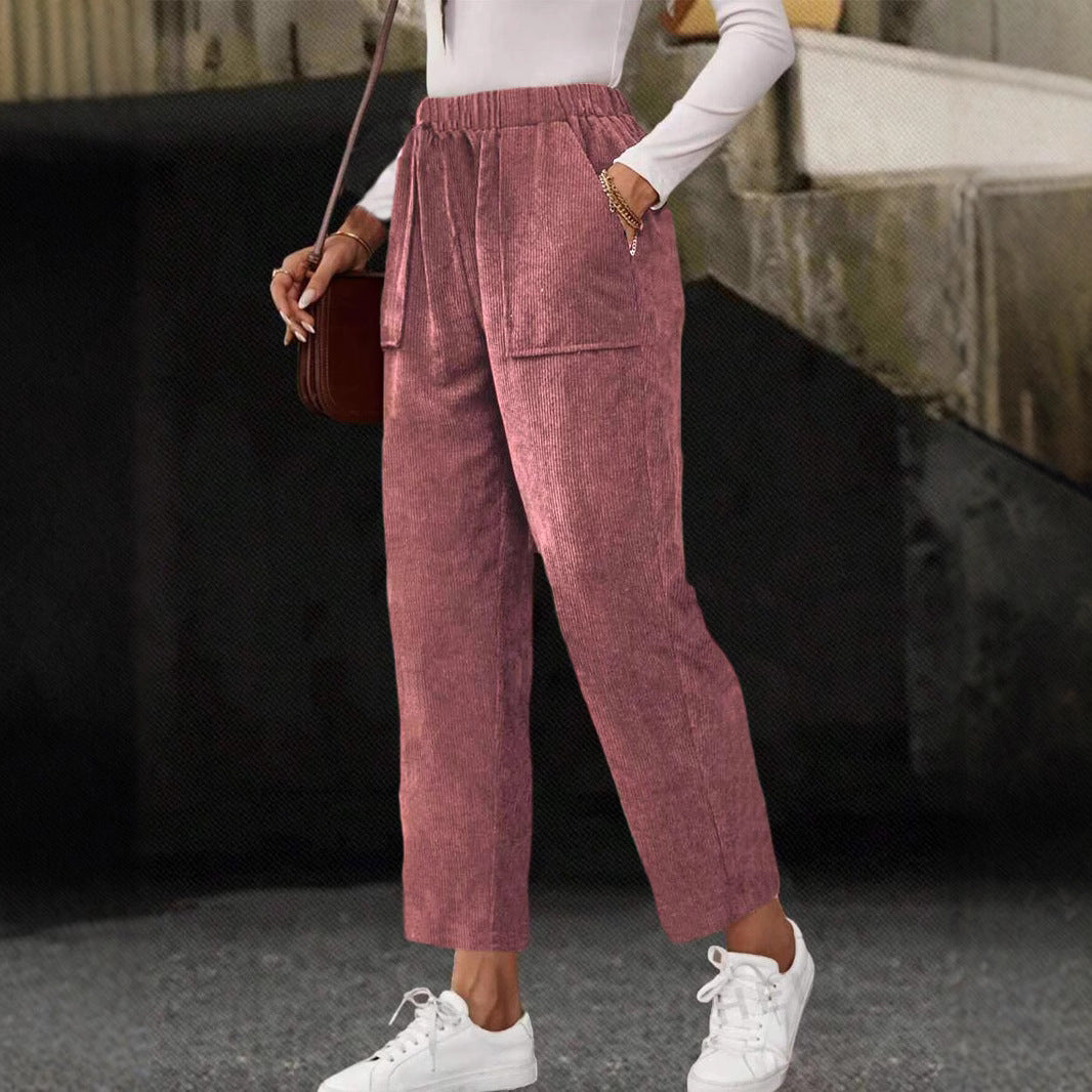Women's corduroy trousers, straight cut, with pockets