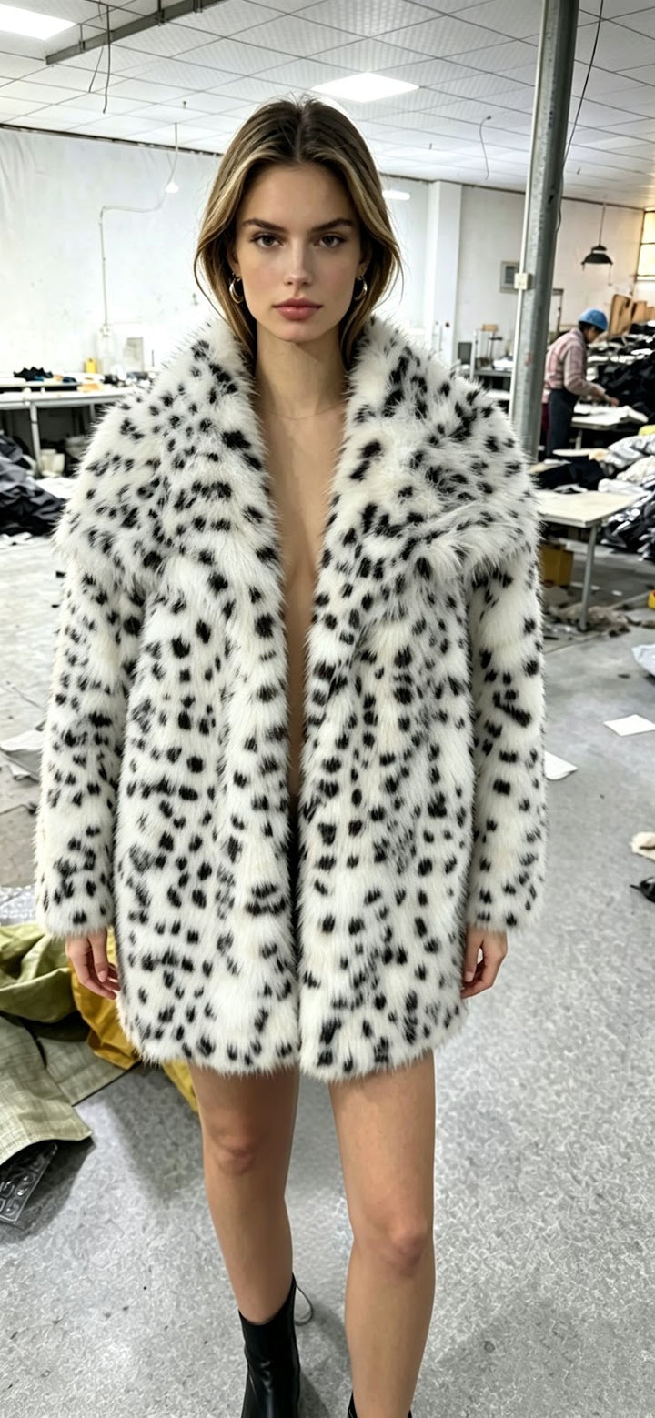 Long faux fur coat with large lapels