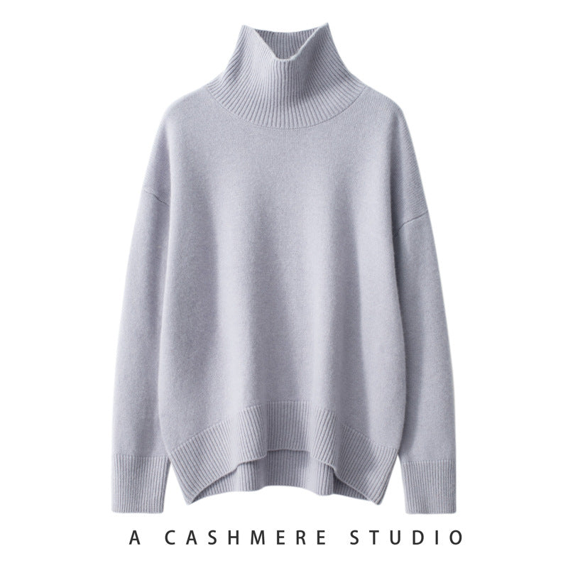 Women's cashmere sweater, high collar, loose fit
