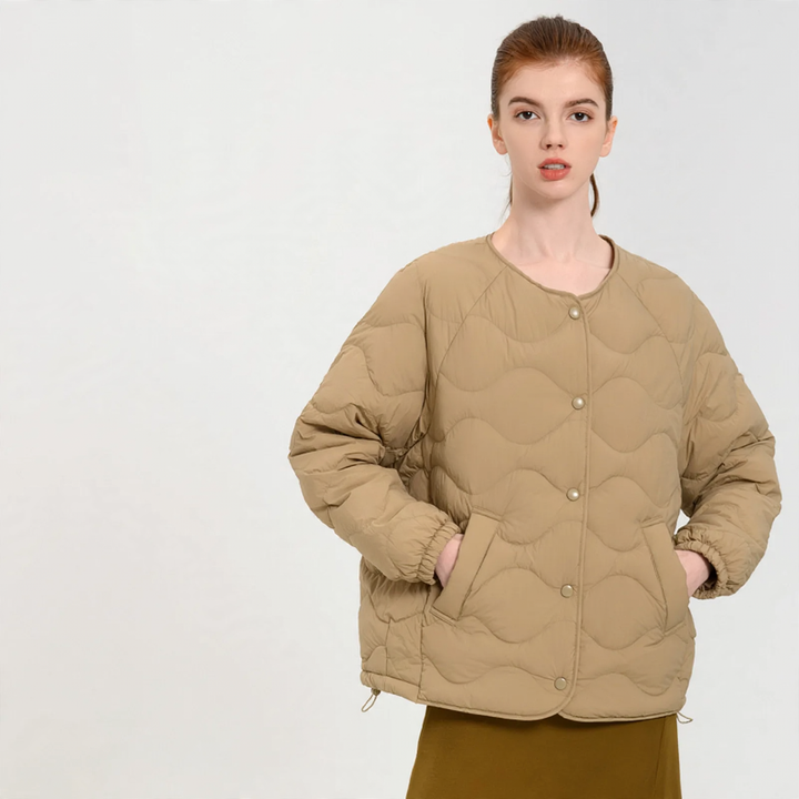 Light women's down jacket, round neck, thin