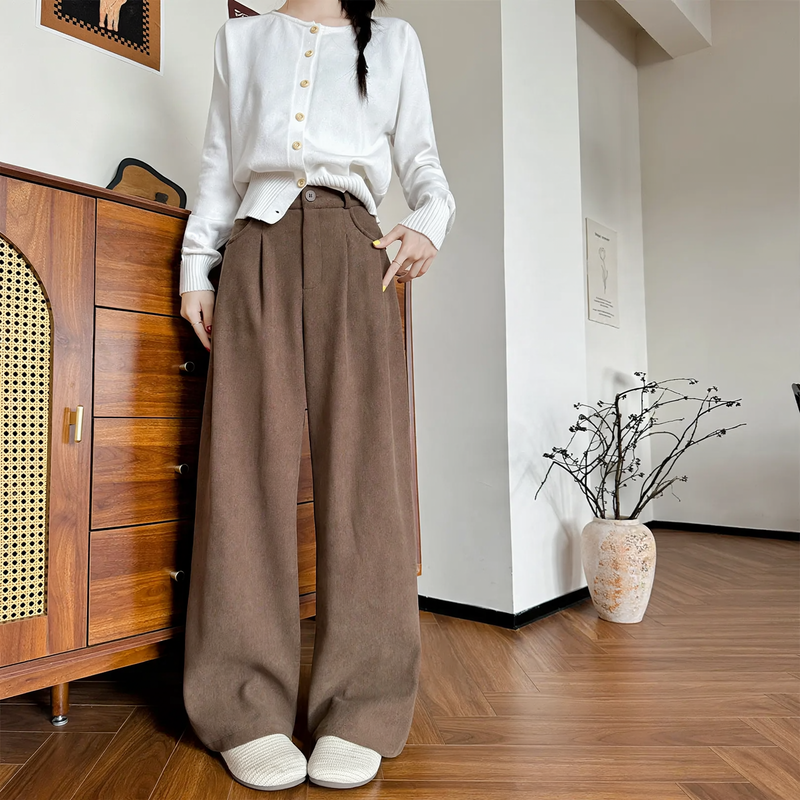 Women's corduroy trousers with wide legs and straight cut