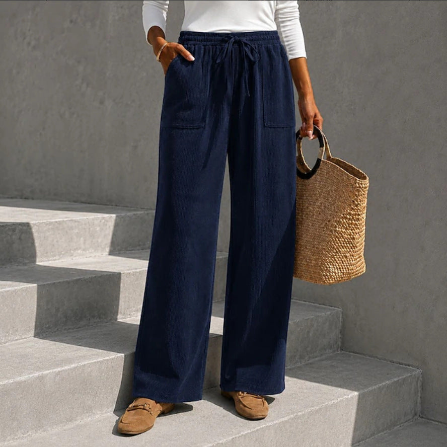 Casual cord pants with drawstring