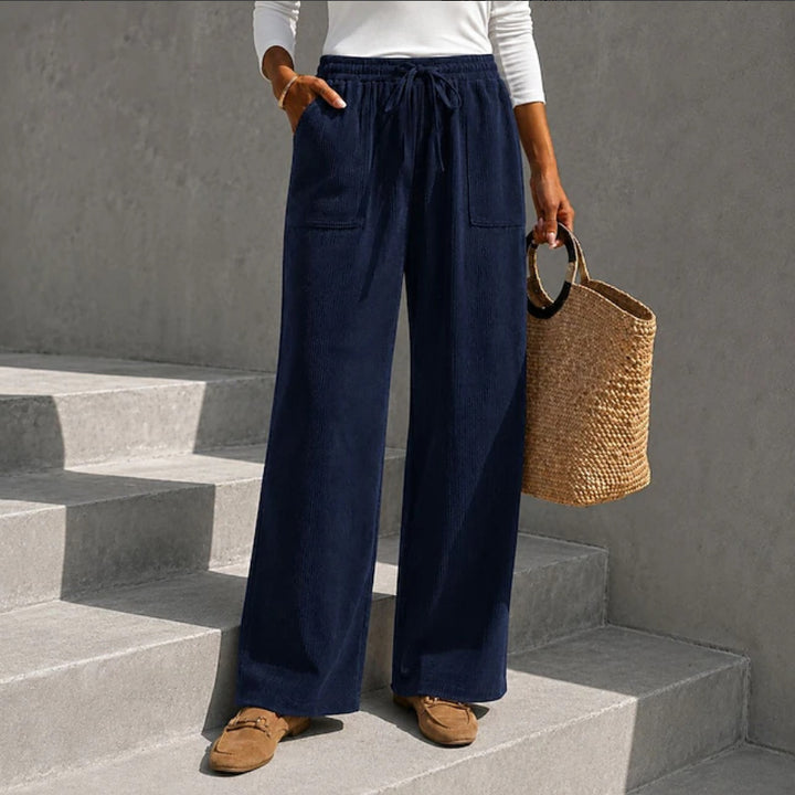 Casual cord pants with drawstring
