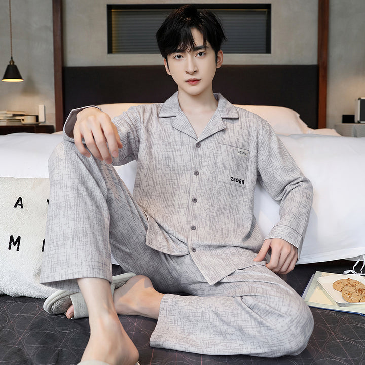 Men's Pajama Set, long-sleeved, with shawl collar