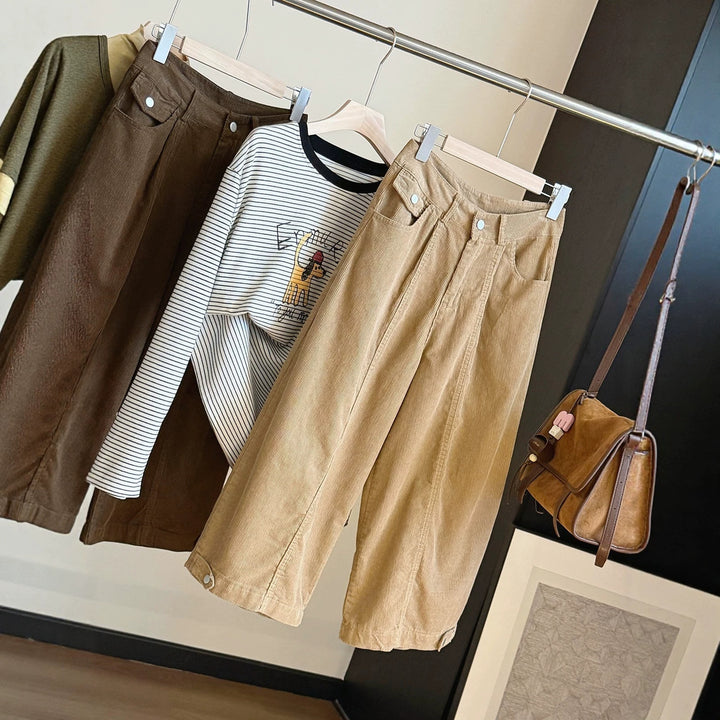 Women's corduroy pants, 7/8 length, wide leg
