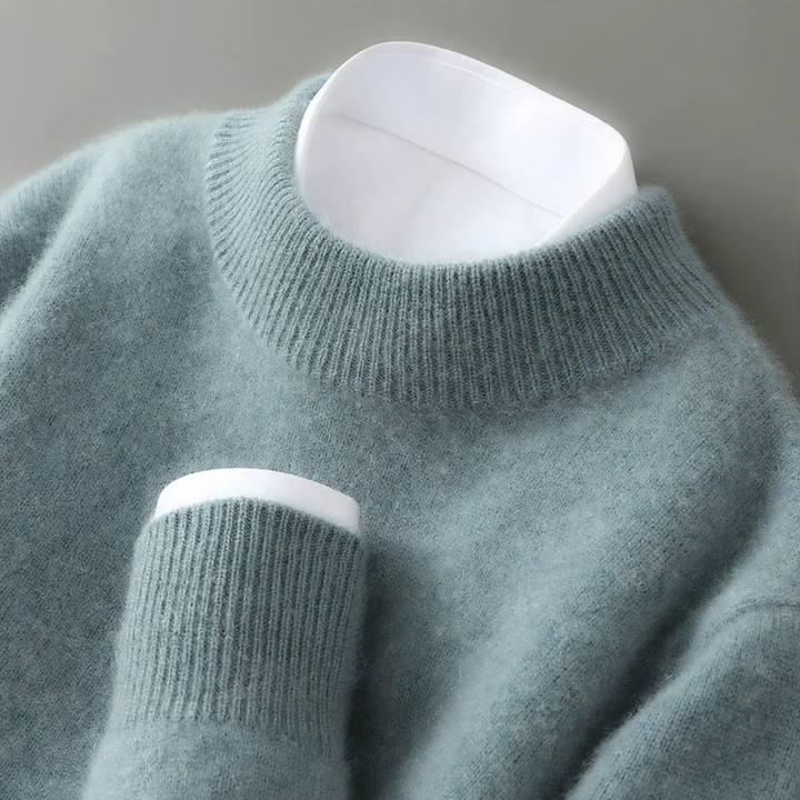 Men's wool sweater, stand-up collar, 100% wool, thick