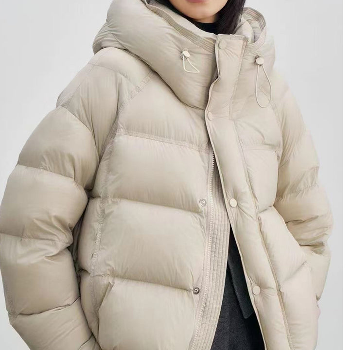 Short women's down jacket with duck down filling