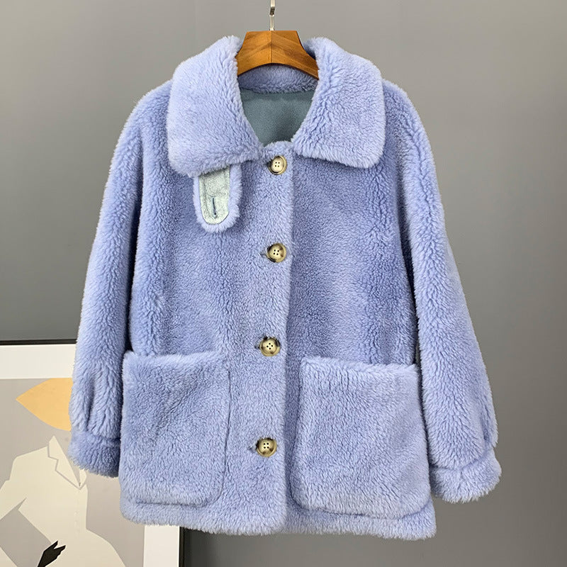 Women's coat made of 100% wool, lambskin look