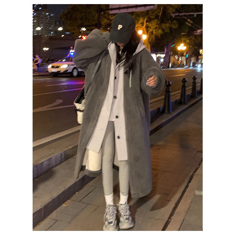 Lamb fleece coat, hood, combined design