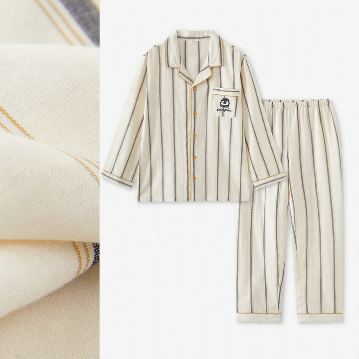 Cotton pajama set for couples, striped
