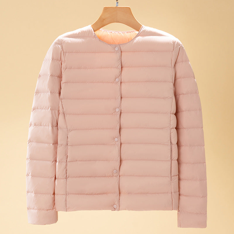 Light women's down jacket, short, with duck down