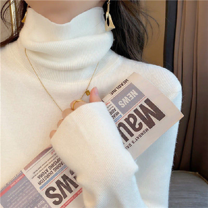 Women's knitted pullover with stand-up collar, slim fit