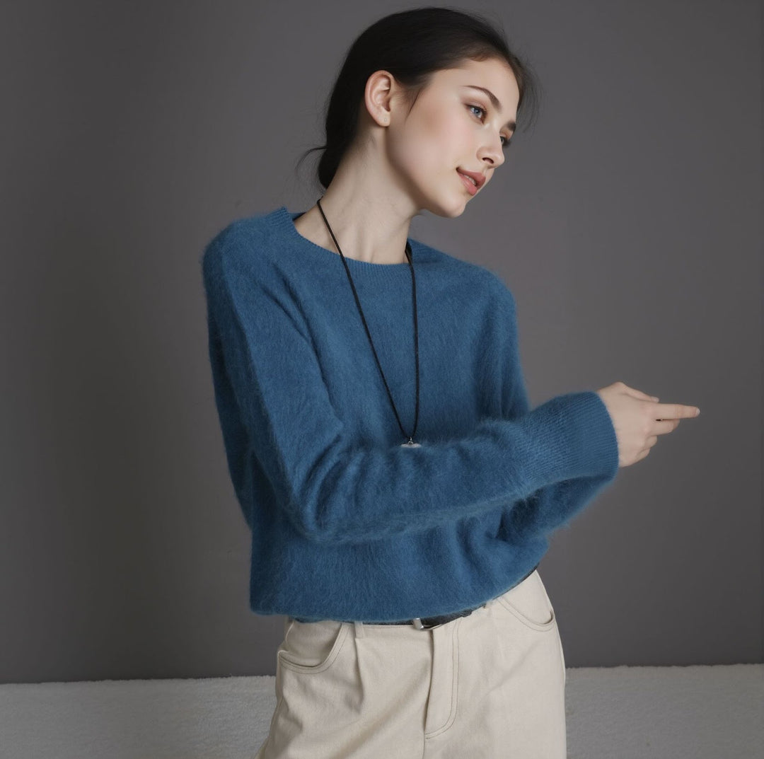 Women's wool sweater, cashmere blend, round neck