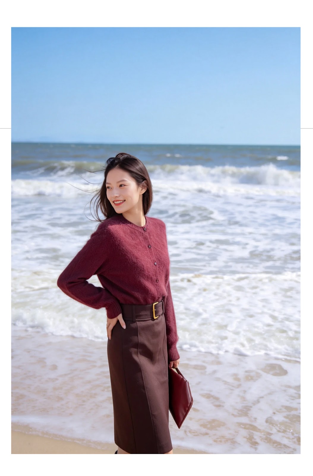 Women's cardigan, round neck, brushed