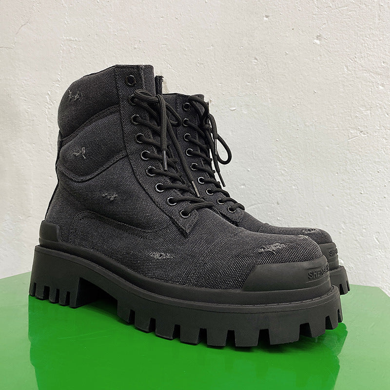 Padded men's canvas boots in vintage look