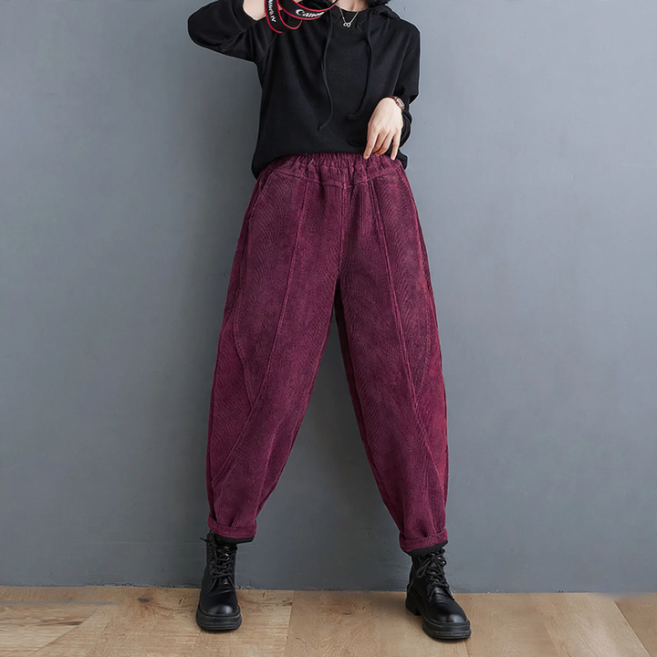 Padded corduroy harem pants for women