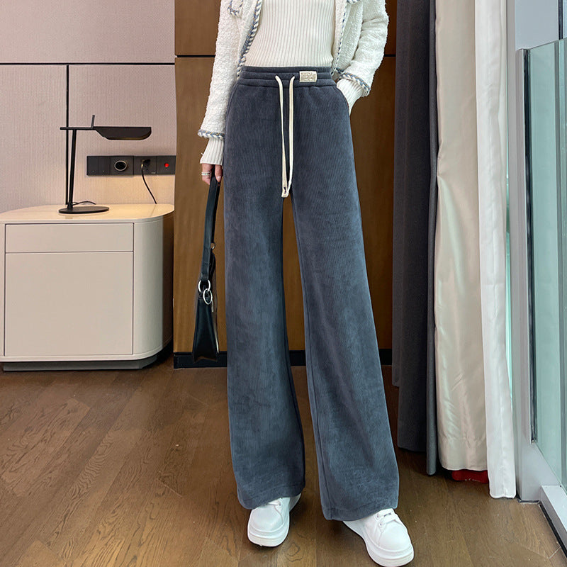 Chenille corduroy trousers with wide leg, lined