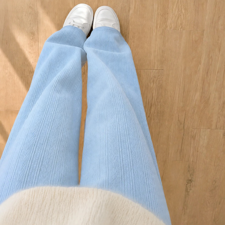 Women's corduroy pants, lined, wide cut