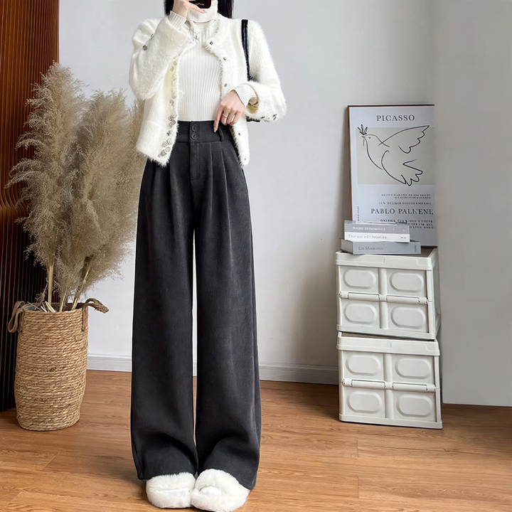 Padded cord pants for women, wide cut