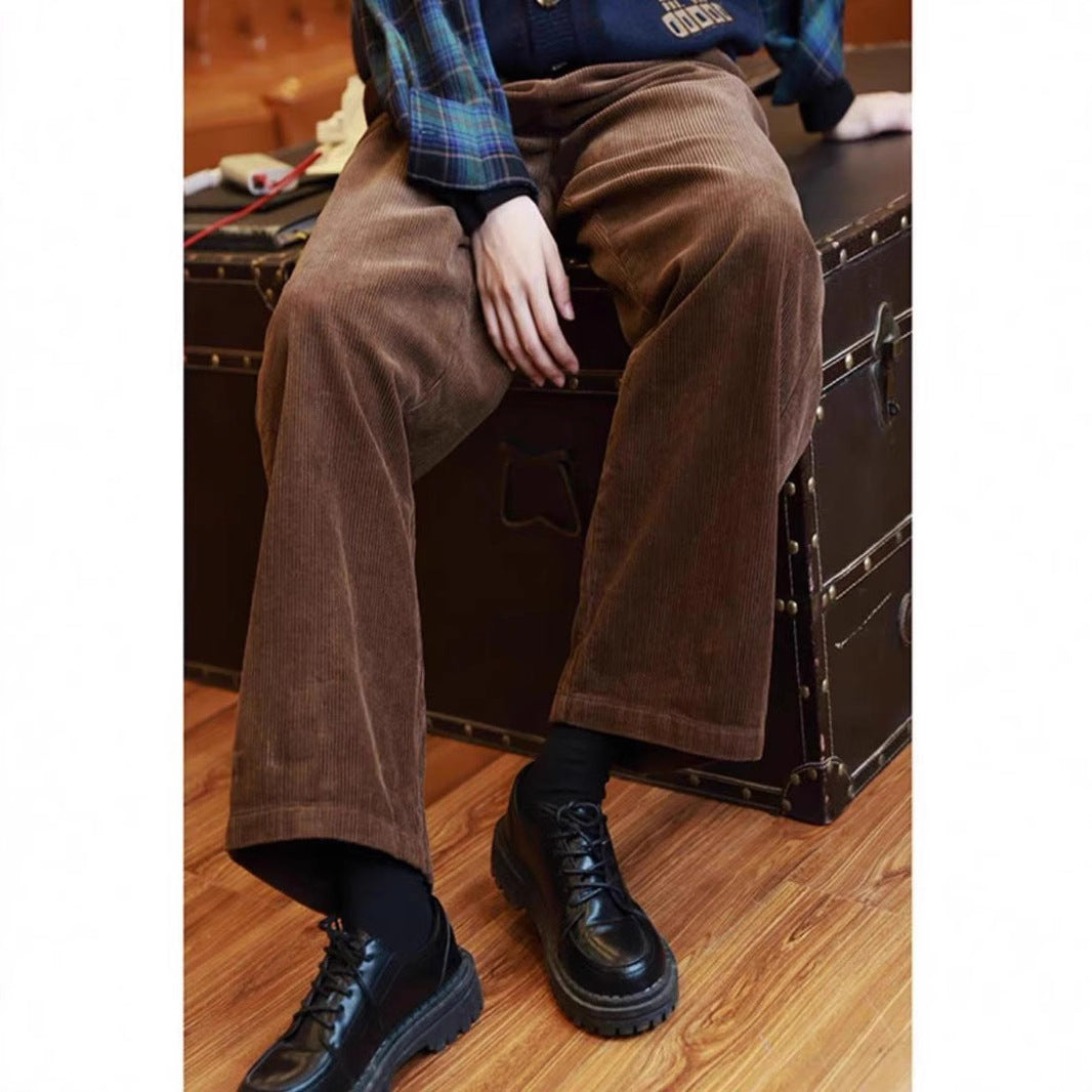 Women's corduroy pants, wide cut, high waisted, quilted