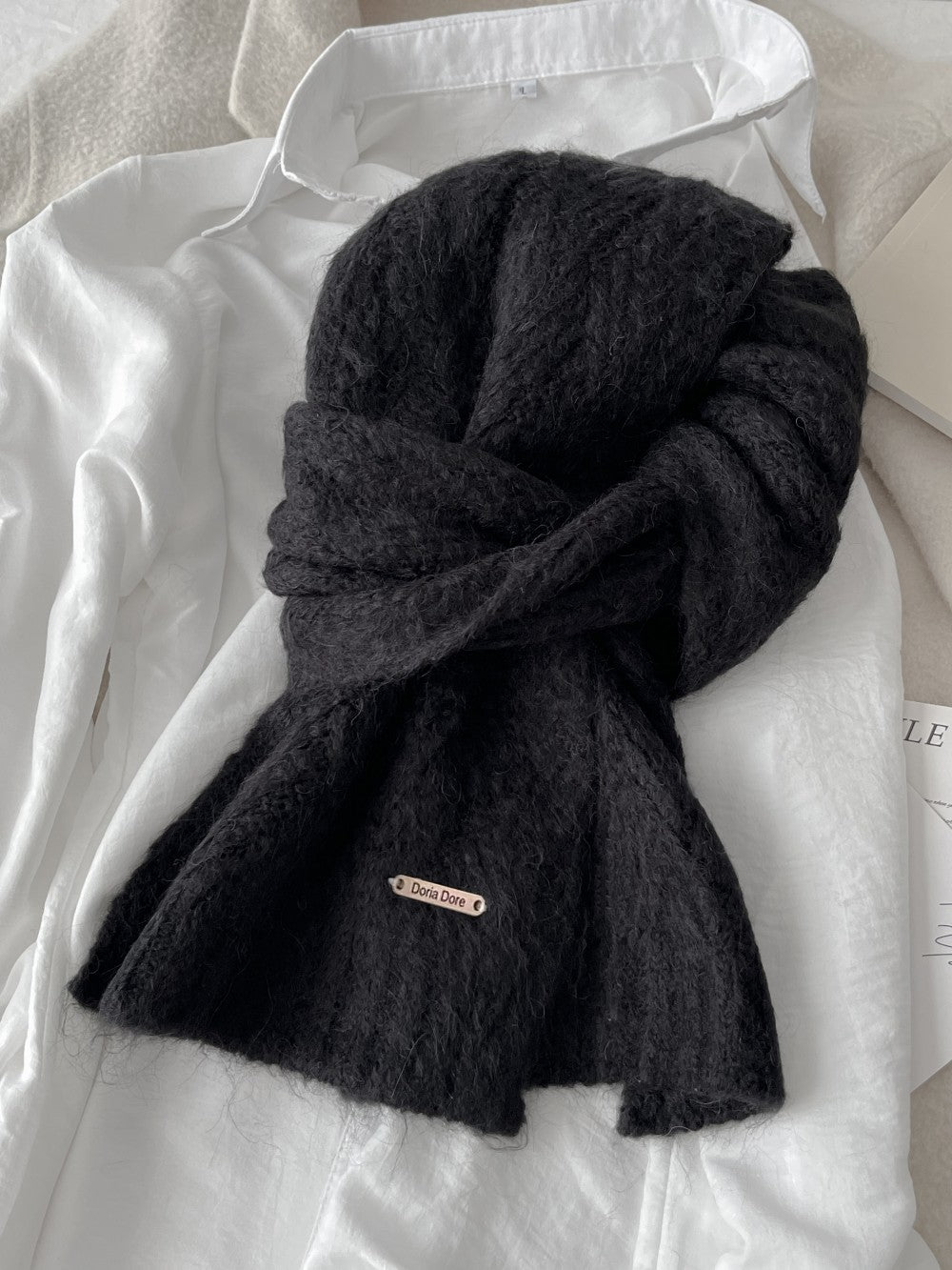 Alpaca wool scarf, solid color, 24x165cm