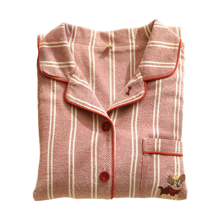 Cotton pajama set for couples, striped, embroidered