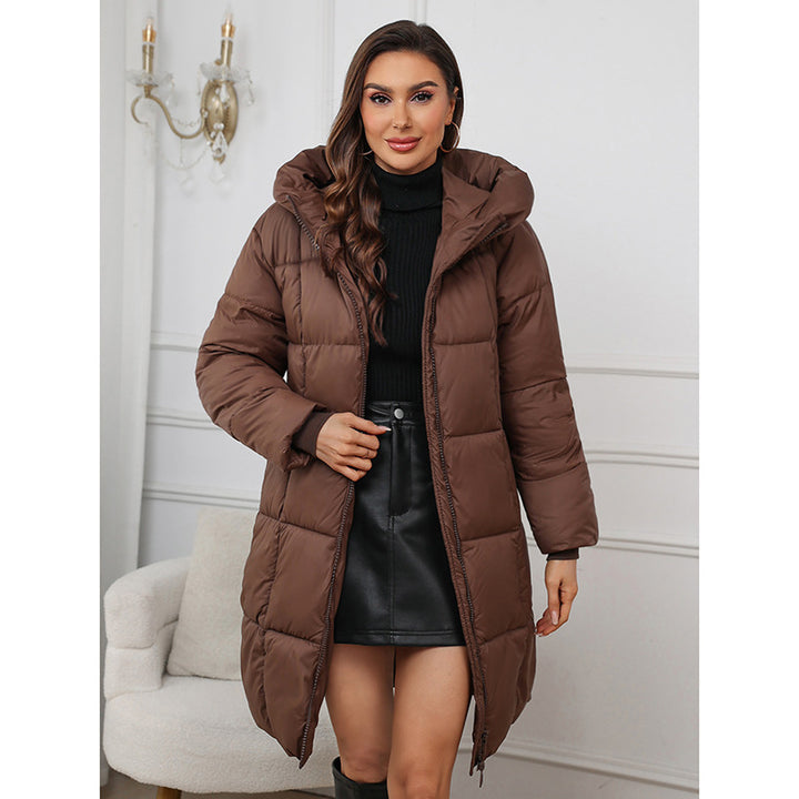 Long, padded winter jacket for women, knee-length