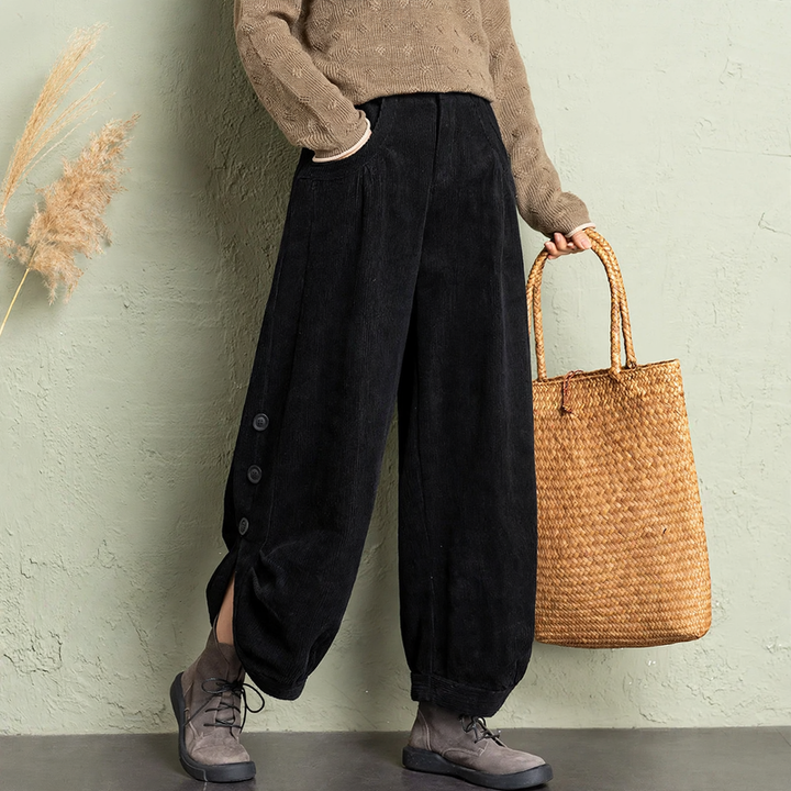 Padded corduroy pants for women, loose fit, winter