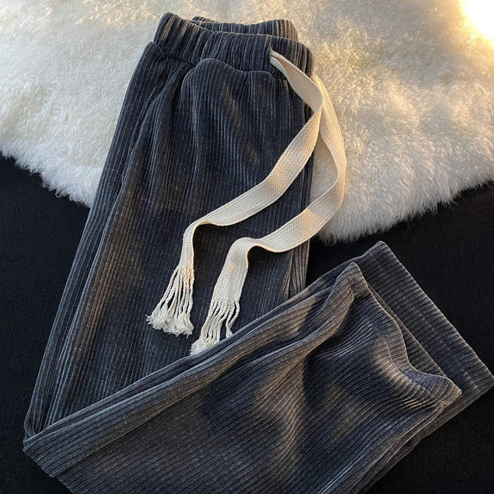 Cord wide pants with drawstring and high waist