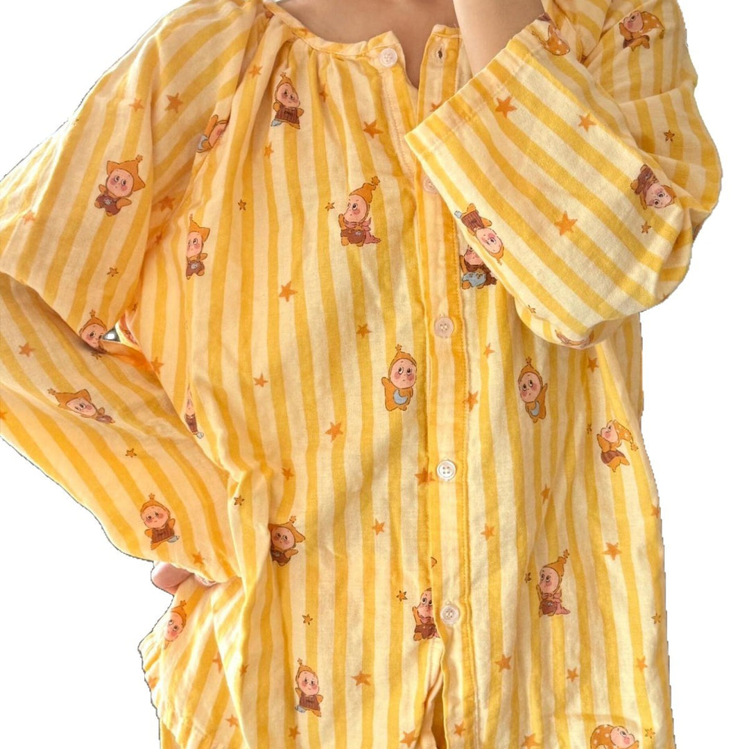 Cotton pajamas, double-layer muslin, long-sleeved