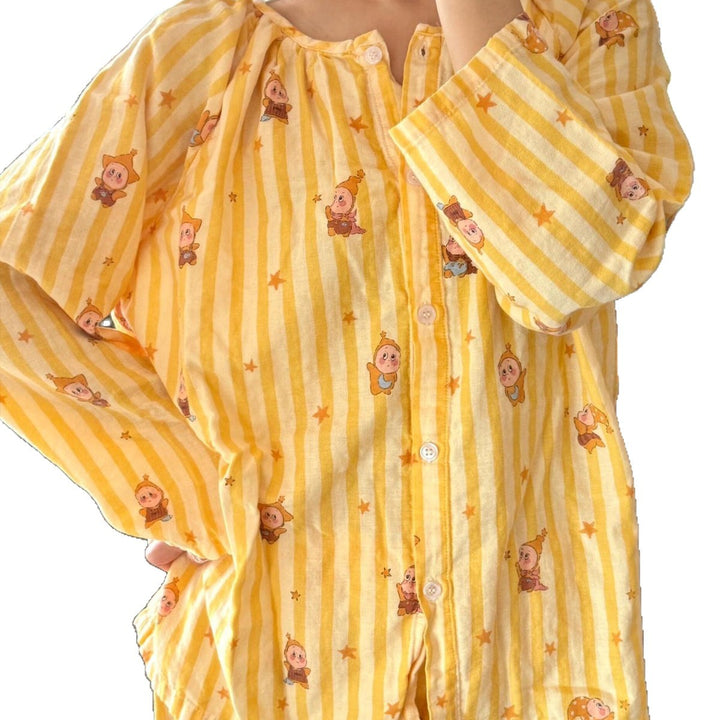 Cotton pajamas, double-layer muslin, long-sleeved