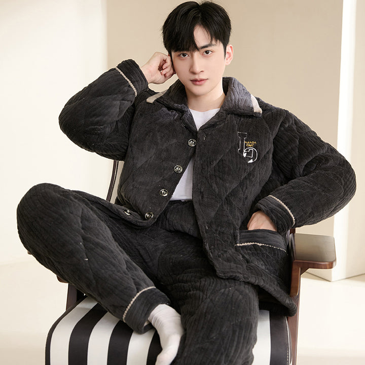 Padded men's pajamas, triple-layered, extra warm