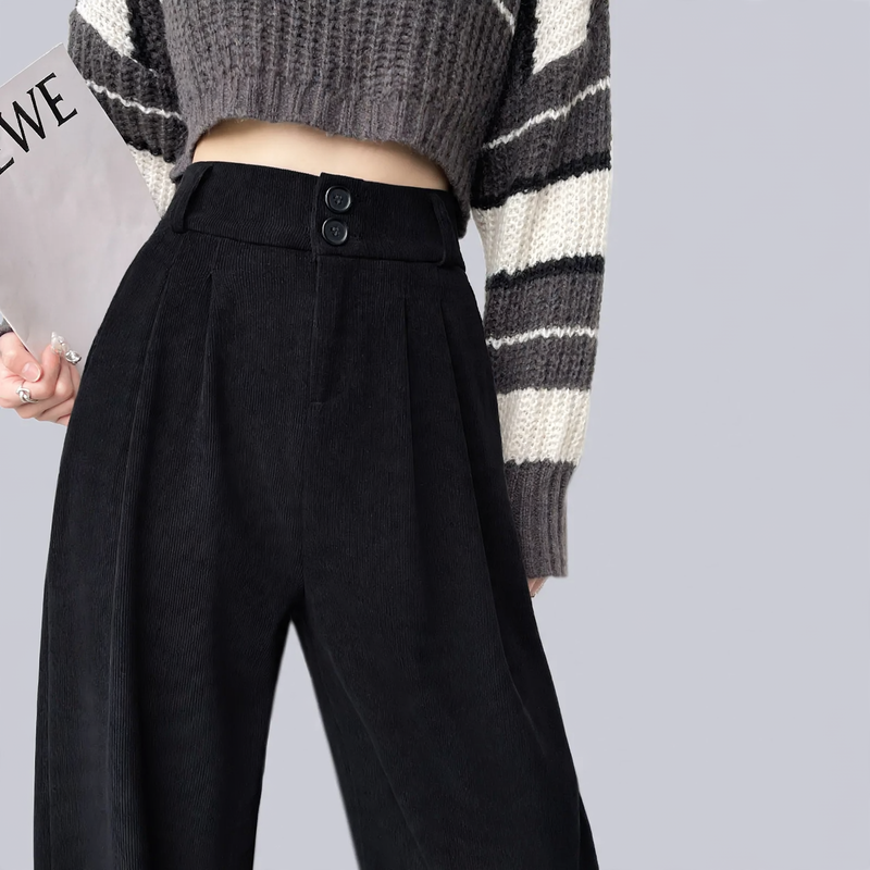 Women's corduroy trousers, padded, straight cut