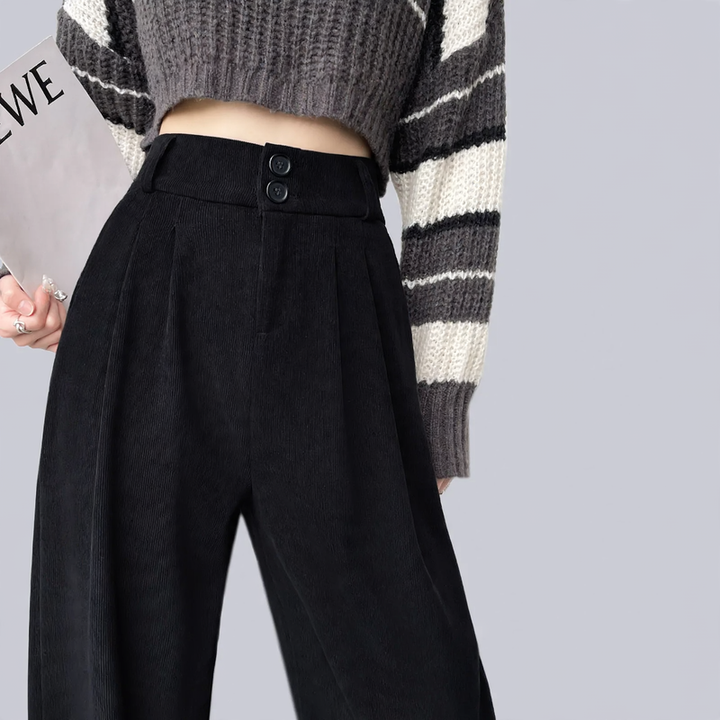 Women's corduroy trousers, padded, straight cut