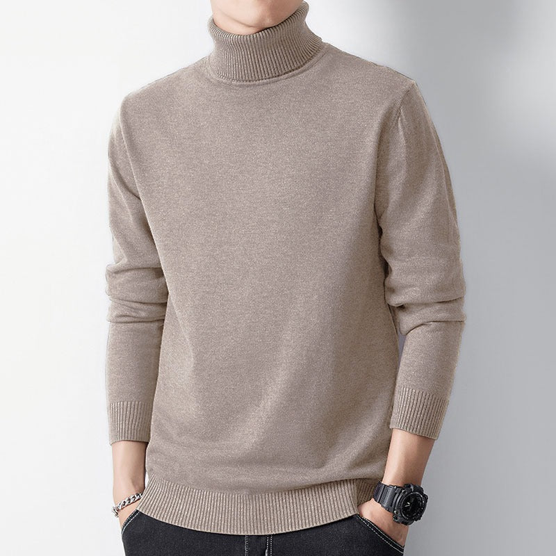 Men's knit sweater with high collar, body-hugging