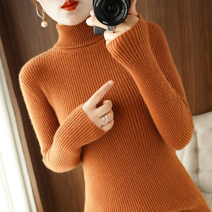 Women's turtleneck sweater, ribbed, slim fit