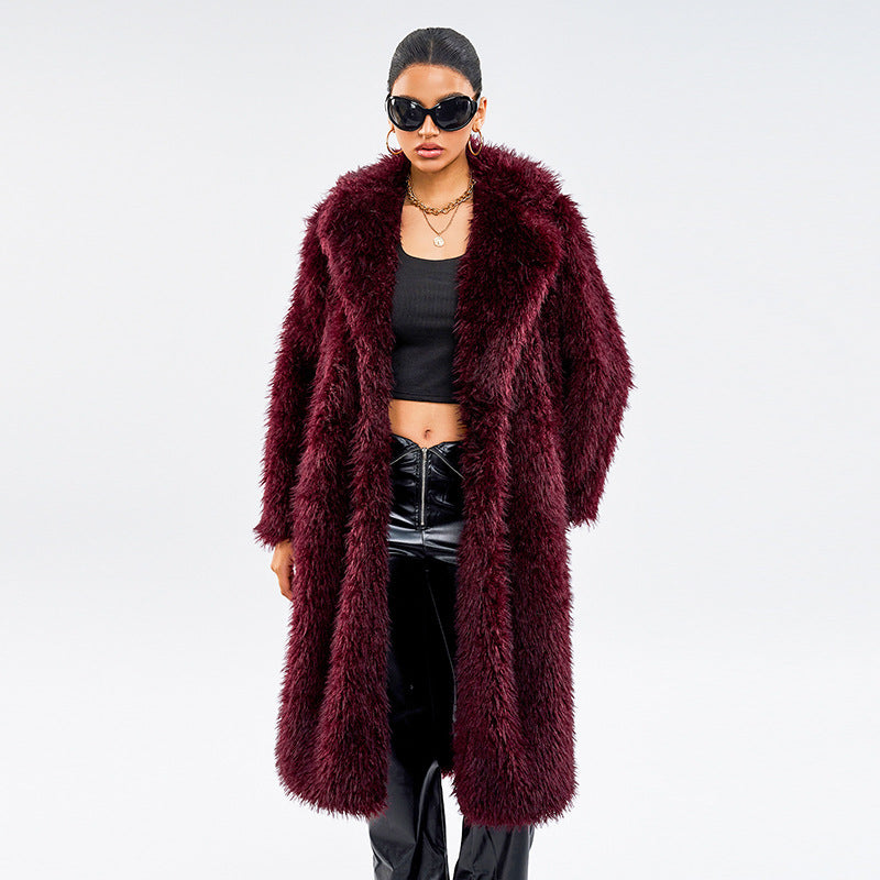 Long women's faux fur coat in snow fox look
