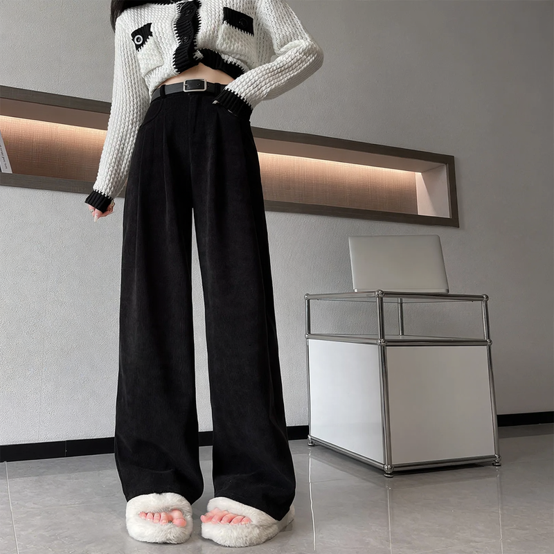 Women’s corduroy trousers, straight cut, lined, for autumn/spring