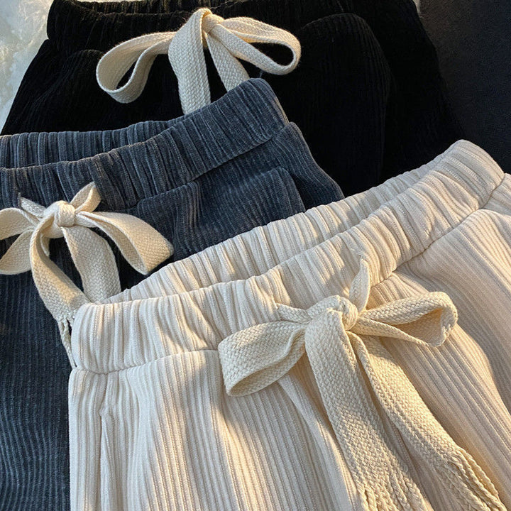 Cord wide pants with drawstring and high waist
