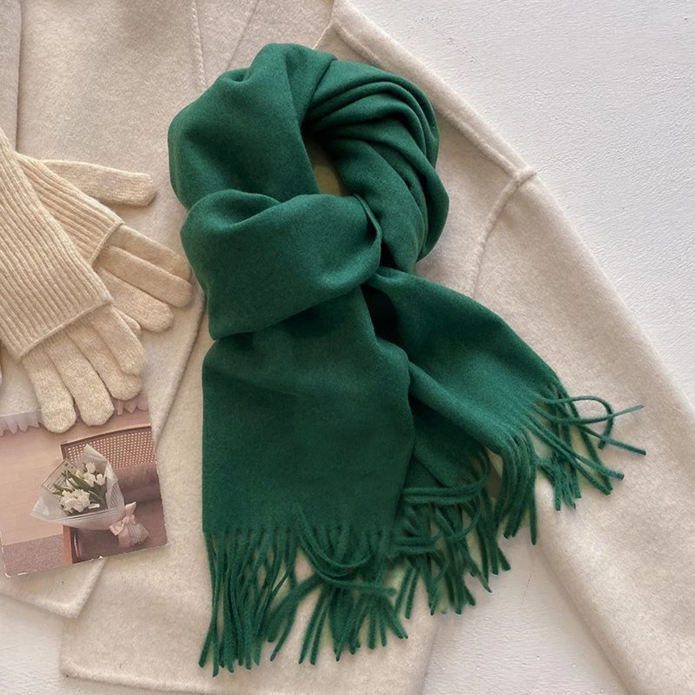 Wool-cashmere blend scarf with fringes, 33x180 cm