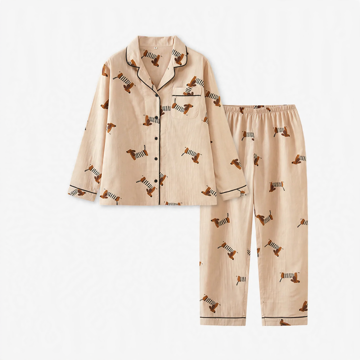 Cotton gauze pajama set for couples, long-sleeved