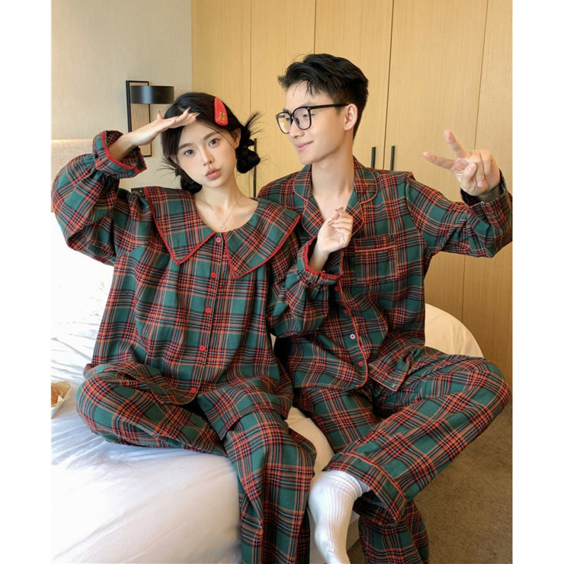 Women's house suit, checked, made of brushed cotton-linen blend