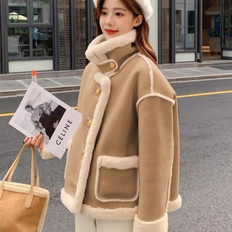 Padded lamb fleece imitation coat, urban style