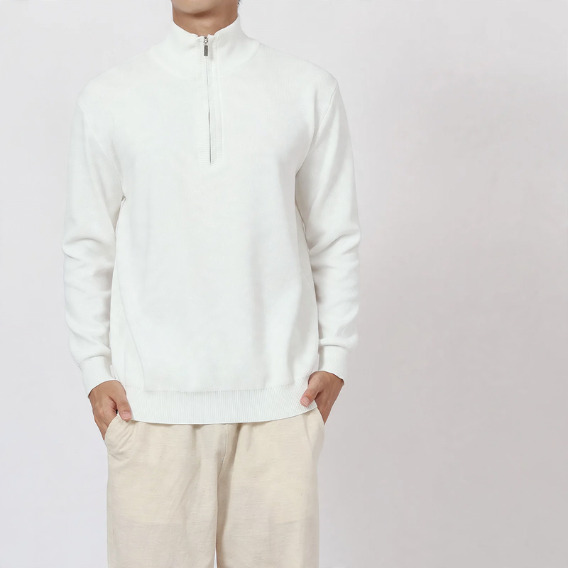 Men's wool sweater with stand-up collar and zipper